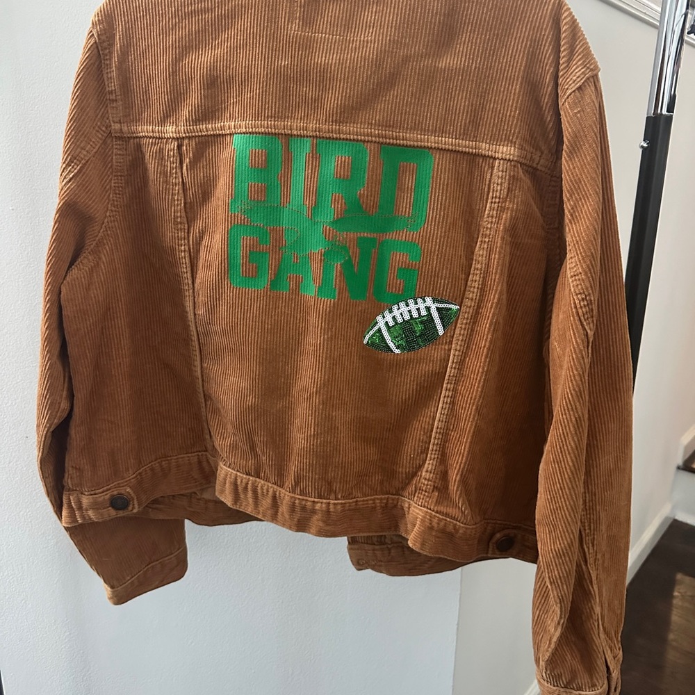 Brown Corduroy Jacket with Green Embroidery